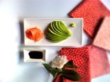 Japanese Vegan dinner, starter: avocado sashimi