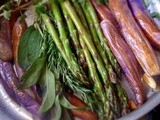 Sautéed Asian eggplants and asparagus with Italian herbs (and baby potatoes)
