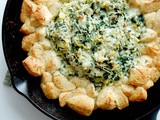 Hot Cast Iron Skillet Herbed Bread with Spinach Artichoke Dip