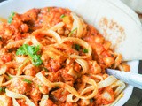 Pasta with Chicken and Chickpeas in a Creamy Tomato Pumpkin Sauce {gf, df}