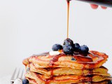 Blueberry Rye Pancakes with Molasses Syrup