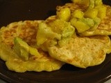 Cheddar and Green Chili Corn Cakes with Mango Avocado Salsa