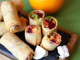 Christmas spring rolls made with paneer, butternut squash, puy lentils and beetroot
