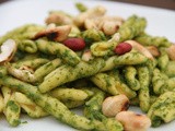 Coriander, ginger and basil pesto pasta with toasted cashews and peanuts