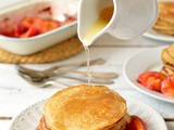 Cinnamon Honey Cornmeal Pancakes With Lemon Honey Cinnamon Syrup & Roasted Plums