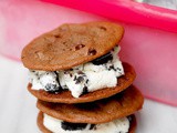 Double chocolate cookies and cream ice cream sandwiches