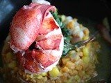 Lobster & Sweet Potato Corn Risotto w/ Sauteed Rainbow Chard