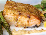 Almond Crusted Salmon with Roasted Asparagus and Mango Spinach Salad
