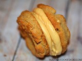 Peanut butter cookies stuffed with caramel butter cream frosting