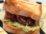 Sandwich night!!!!  sausage, guacamole & red onion on toasted bread