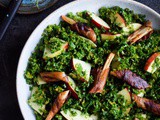 Salsify salad with bacon, kale and apple