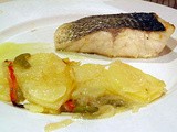 Sea bass with roast potatoes and vegetables