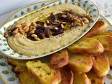 Hummus with Olives, Pine Nuts and Olive Oil Crostini Recipe