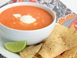 Creamy Roasted Red Pepper Soup with Cilantro-Lime Sour Cream