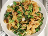 Orecchiette Pasta with Shrimp, Pineapple, Asparagus and a Spicy Asian Sauce