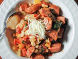 Skillet Turkey Sausage with Peppers, Beans and Kale