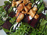 Beetroot salad with goat cheese and chicken