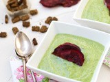 Healthy broccoli & spinach soup with beet chips