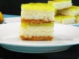 Eggless Double Lemon Cheesecake Bars | Egg Free Lemon Cheesecake Squares with Lemon Glaze