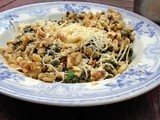 Chard and white beans with raisins, walnuts and smoked gouda