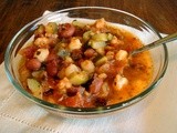 Red bean hominy stew & little cornmeal “quiches”