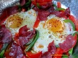Eggs with Peppers and Pastirma, Dried Beef with a Spicy Coating
