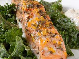 Baked Salmon with Kale Salad and Sesame Oil, Garlic and Ginger Dressing