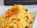 Spaghetti with Chilly Peppers, Lime and Trikalinos Bottarga