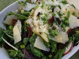 Summer Salad with Peas, Parmesan, Fried Egg & Bacon