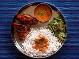 Mangalorean Plated Meal Series - Boshi# 16 - Simple Fish Fry, Tomato Saar, Beans Thel Piao & Rice