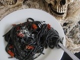 Halloween Dinner ii: Black Spaghetti with Garlic, Parmesan and Sun-dried Tomatoes