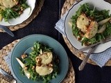 Pear & Arugula Salad with Candied Walnuts & Cheese Croutons