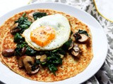 Spinach and Mushroom Crepes with Blue Cheese and Fried Egg