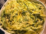 Yellow Squash, Zucchini, and Yellow Pepper Spaghetti Cut on Mandoline Julienne delicious Spaghetti Alternative