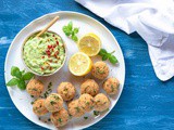 Baked Salmon Meatballs with Spicy Avocado Dip