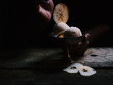 Apple lemongrass sorbet with baked candied apple chips