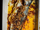 Baked branzino in mustard oil