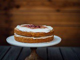 Cinnamon bourbon pomegranate crème fraîche cake