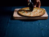 Green pea socca/farinata with lemon thyme and lunu miris sambol