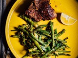 Grilled lamb chops with asparagus and green beans