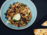 Spiced lamb and red kidney bean dip with toasted naan chips