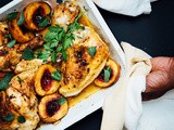 Spiced roasted chicken and peaches