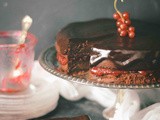 Whole-wheat chocolate cake with red currant jam