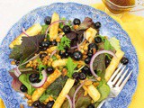 Grilled Halloumi Salad with Pickled Blueberries and Pistachios