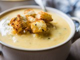 Cheddar Broccoli Potato Soup with Homemade Herb Croutons