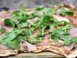 Grilled Mozzarella, Prosciutto, Arugula Pizza