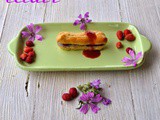 Eclair all'olio extravergine di oliva e limone con crema patate blu