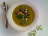 Asparagus and onion weed soup with flowers