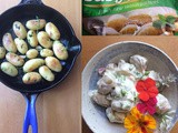 Baby perlas potatoes two ways: hot 'in padella', and salad with flowers