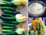 Baby zucchini, zucchini flower and basil leaf beer tempura